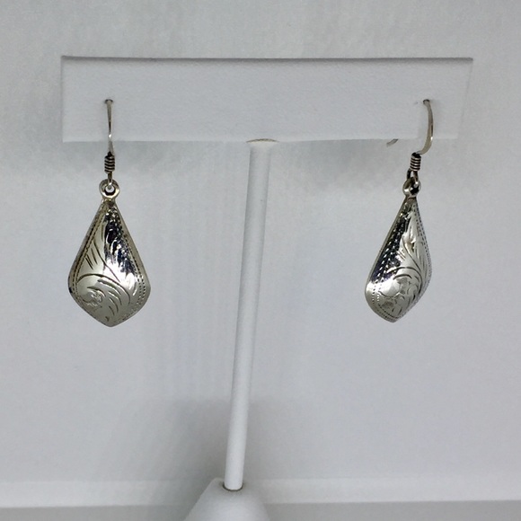 Sterling Silver Etched Earrings - Picture 3 of 5